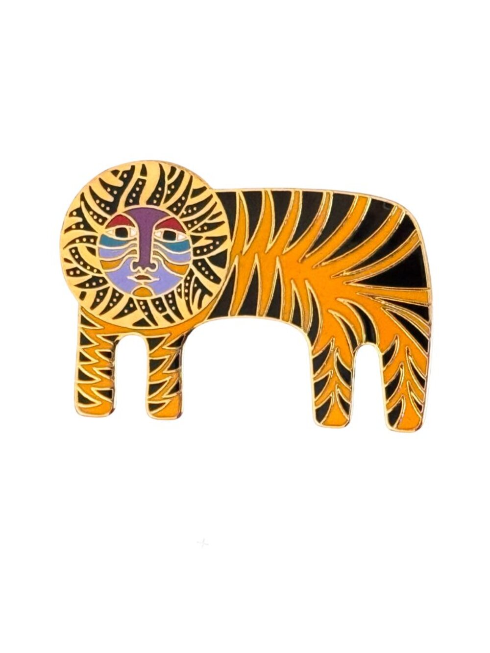 Laurel Burch Tiger Brooch Gold Tone Enamel Cat Pin Vintage Signed